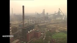 Chimneys and activity around Wuhan steelworks News Clip