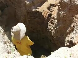 MS TS Shot of Man digging to reach water / Pilao Arcado, Bahia, Brazil Stock Footage