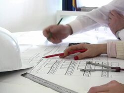 Architect Working With Blueprints Stock Footage