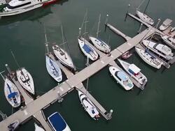 Yachts at Jeongokhang Port Stock Footage