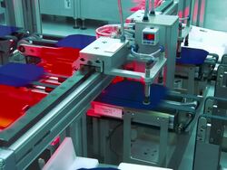 MS Solar cells moving on conveyor belt at solar manufacturing plant Solarworld, Hillsboro, Oregon, USA Stock Footage