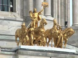 A close up of the statue that sits atop the Minnesota State Capitol building in St. Paul Minnesota.  Stock Footage