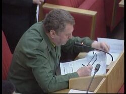 Russia - Zhirinovsky wears Saddam style uniform News Clip