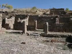 Morgantina, houses on the slope of the east hill Stock Footage