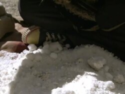 MS Salt trader filling sack with tibetan salt / Saldang village, High Himalayas, Upper Dolpo near Tibetan border, Nepal Stock Footage