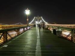 Timelapse of pedestrians crossing the Brooklyn Bridge at night. Stock Footage