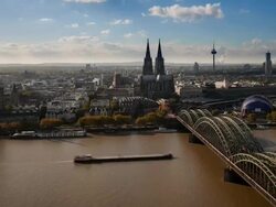 The Cathedral (Dom) and River Rhine, Cologne (Koln), North Rhine Westphalia, (Nordrhein-Westfalen), Germany, Europe Stock Footage