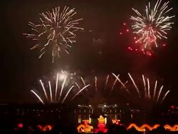 WS View of Fireworks and dragon Lantern for celebrating Chinese Spring Festival / Xian, China Stock Footage