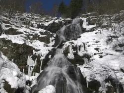MS Shot of Todtnau waterfall, Schwarzwald in winter, Black Forest / Todtnau, Baden Wurttemberg, Germany  Stock Footage