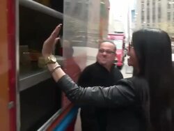 Alicia DiMichele Garofalo and Drita D'Avanzo outside of the McGraw Hill building in Rockefeller Center in New York City - Celebrity Sightings in New York City, NY on 12/02/13 Stock Footage