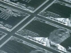 CU, TU, Engraved chrome plate of American fifty dollar bills, Washington DC, USA Stock Footage