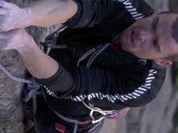 MS ZI SLO MO Shot of male climber climbing rock / Estes Park, Colorado, United States Stock Footage