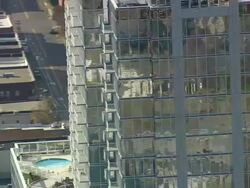 MS AERIAL TD Shot of swimming pool in terrace / North Carolina, United States Stock Footage