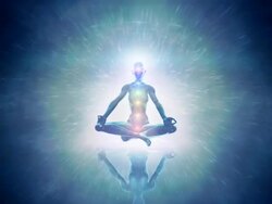 Meditating woman enlightenment or meditation and universe - chakra symbols Stock Footage
