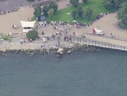 WS AERIAL ZI View of Little Mermaid / Copenhagen, Denmark Stock Footage