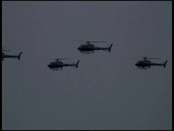 Military, Police, Security Helicopters Flying in Formation - Past Trees Stock Footage