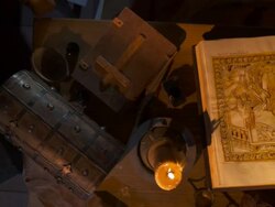 HD CRANE: Old Medieval Scribe Table With Bible Stock Footage