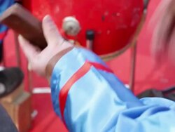 CU Folk artists of chinese opera troupe playing accompaniment with music instrument at temple fair to celebrate chinese spring festival  AUDIO  / xi'an, shaanxi, china Stock Footage