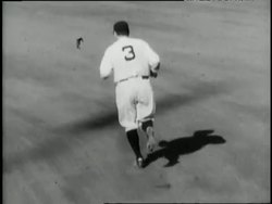 New York Yankees player Babe Ruth hits a home run during a baseball game. (voice-over: Terry O'Sullivan) News Clip