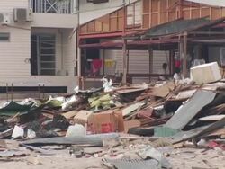 MS, Thailand, Ko Phi Phi, Destroyed homes and debris after tsunami Stock Footage