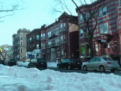 MS Shot of cars moving on city street passing in front of store / Boston, Massachusetts, United States Stock Footage