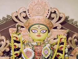 ECU ZO Statues of Goddess Durga at Durga Puja celebration / Kolkata, West Bengal, India Stock Footage