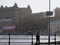GRAND HOTEL AND SOUTH BAY AT HIGH TIDE Stock Footage