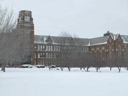 WS High school building in winter Stock Footage