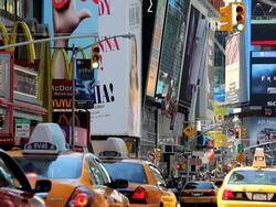 People traffic and billboards of Times Square, Manhattan, New York, North America, USA Stock Footage