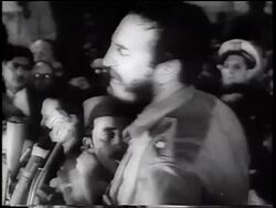 B/W 1961 SIDE VIEW Fidel Castro giving impassioned speech / newsreel Stock Footage