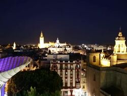 VDO : View of Seville with Santa Maria de la Sede Cathedral, Andalusia, Spain Stock Footage