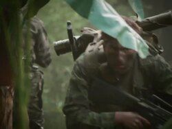 MS U.S. Special Operation Forces soldiers with AR15 and M16 automatic rifles in Vietnam war / Jungle, Hue, Vietnam Stock Footage