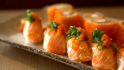 salmon sushi and salmon maki Stock Footage