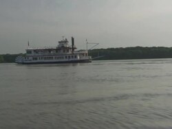 WS POV Steam boat moving in Hannibal Mississippi river / Hannibal, Missouri, United States Stock Footage