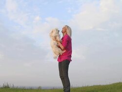 HD SLOW MOTION: Woman Playing With Her Dog Stock Footage