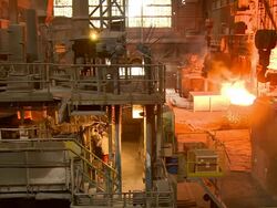 MS Shot of production hall at steel works / Esch sur Alzette, Esch, Luxembourg Stock Footage