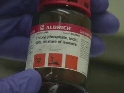 Tritolyl Phosphate Chemical bottle, USA Stock Footage