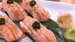 Salmon and sashimi raw food in Bangkok restaurant , Thailand Stock Footage