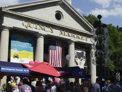 MS People roaming at quincy market in city / Boston, Massachusetts, United States Stock Footage