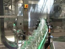 Glass jar on conveyor line Stock Footage