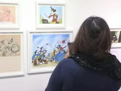Disney open a Pop Up Gallery showcasing the history and future of Mickey Mouse & Oswald The Lucky Rabbit Stock Footage
