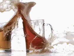 MS SLO MO Shot of two bear glass collision / Vieux Pont, Normandy, France Stock Footage