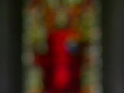 Vivid stained glass window, Belfast, Northern Ireland, pull focus Stock Footage