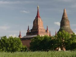 WS LA View of Stupas of ancient temples at Pagodas field of Bagan / Bagan, Mandalay Division, Myanmar Stock Footage
