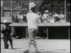 B/W 1935 Babe Ruth practicing batting + running around bases Stock Footage