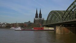 Rhine River,Hohenzollern Bridge with Cologne Cathedral, Cologne, North Rhine-Westphalia, Germany Stock Footage