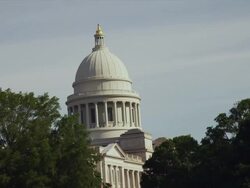 Drive by top dome of the  Arkansas State Capitol Building Stock Footage