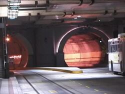 Electric Trolley Bus Departs into Tunnel Stock Footage