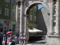 Roman triumphal arch of Sergius, Portarata square, Pula Stock Footage