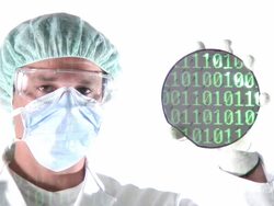 Scientist presenting Computer Chip Wafer Stock Footage
